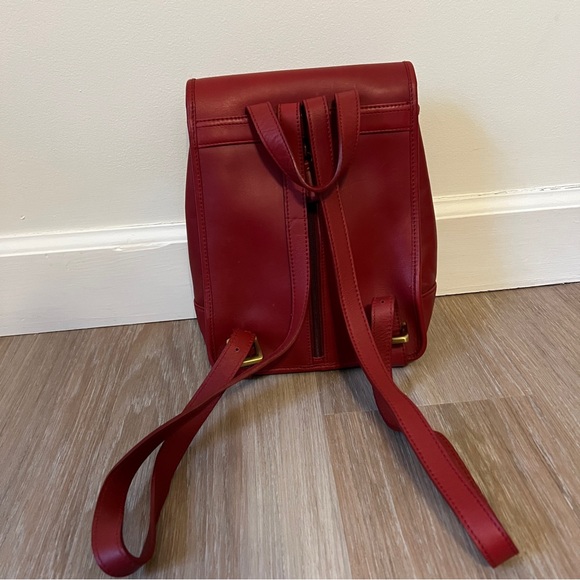 Red Genuine Leather Backpack Brass Turn Lock Closure adjustable strap purse bag - Picture 2 of 9